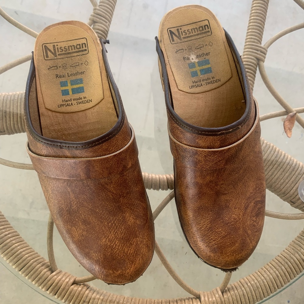 Nissman Tan Swedan Wooden Clog Size 8